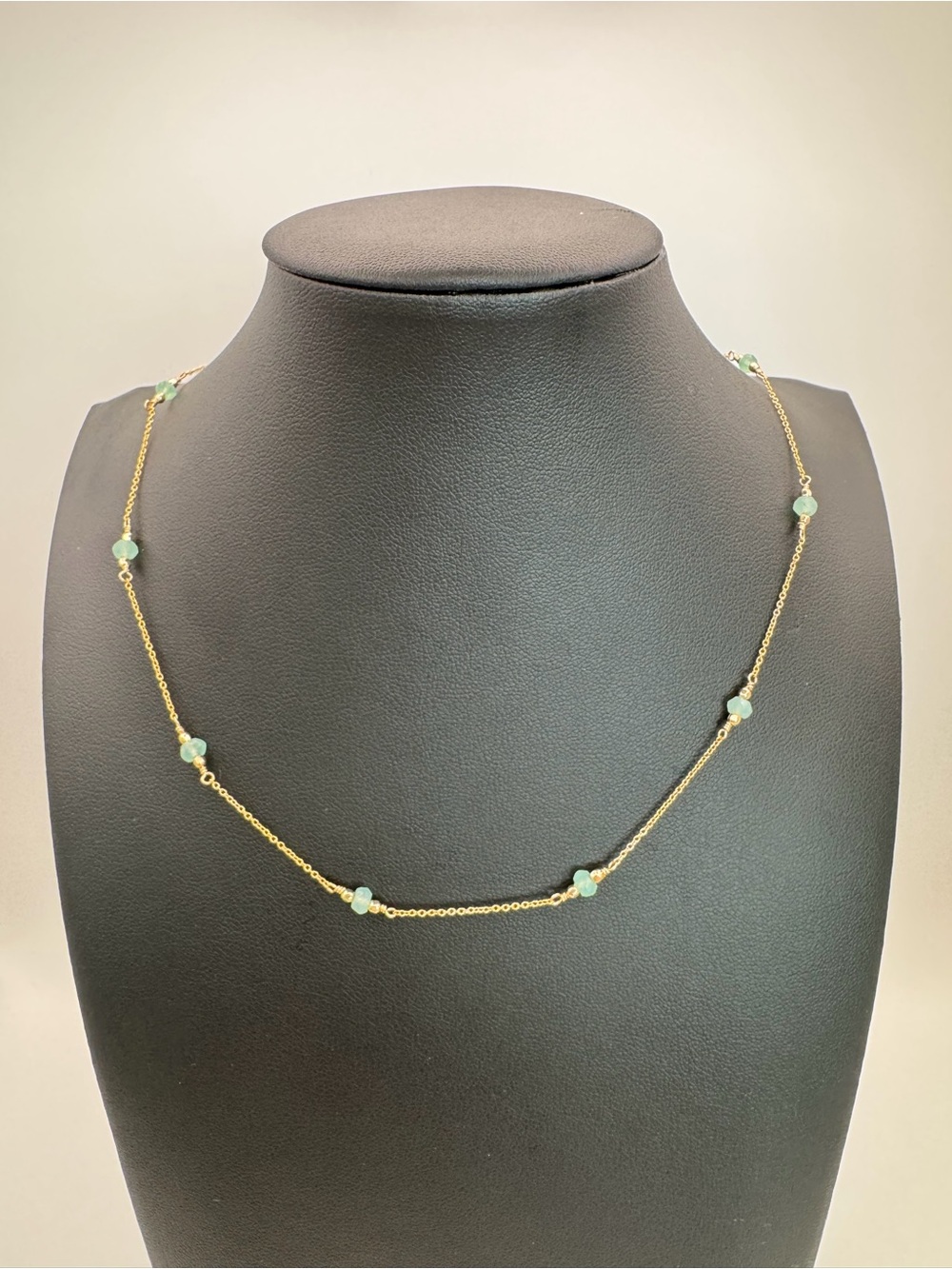 Mini Light Green Onyx Bead Gold Filled Necklace - Picture 4 of 4